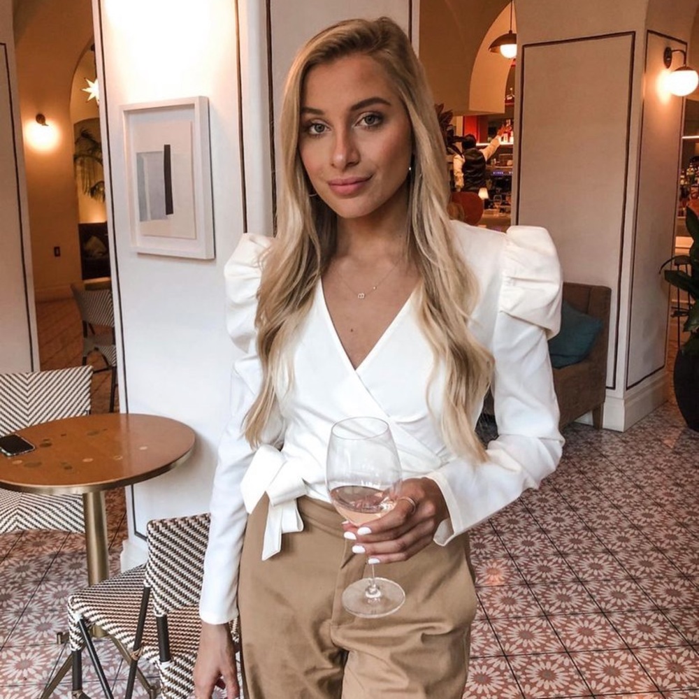 White long sleeve wrap top